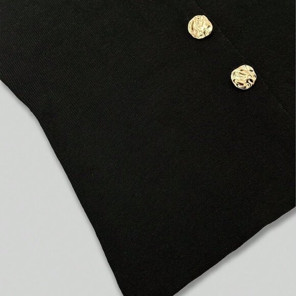 Black Casual Women's Metal Button Open Front Sleeveless Jacket - Picture 8 of 9